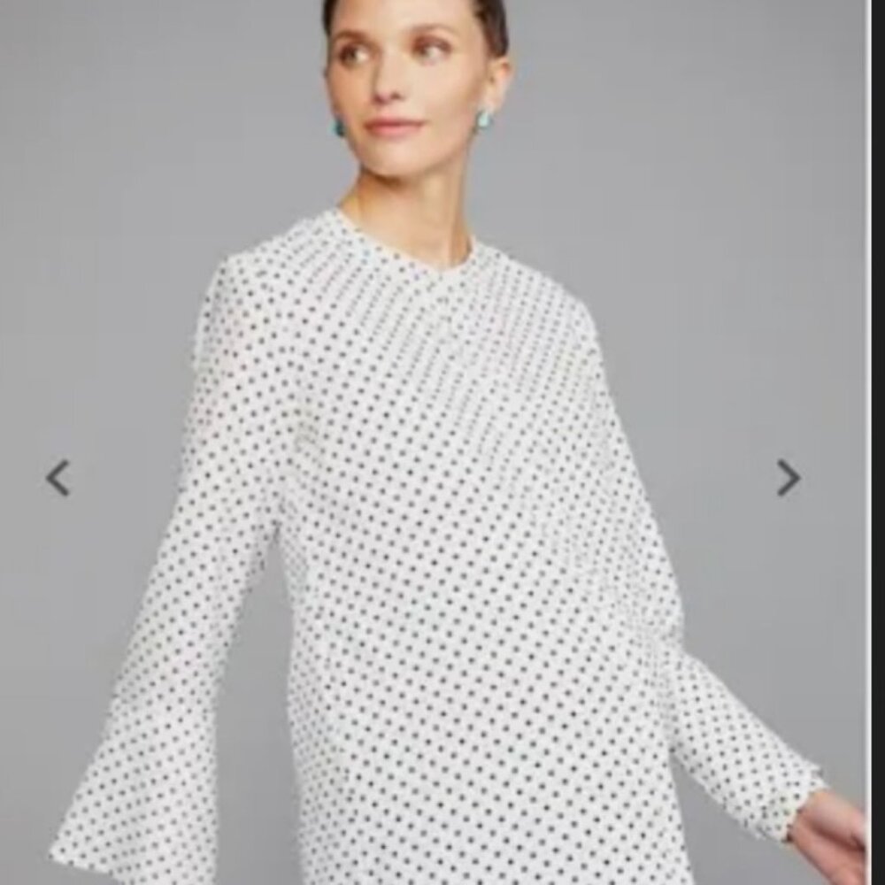 A Pea In The Pod Button-Front Long Sleeve Blouse MEDIUM White Black Polka Dot